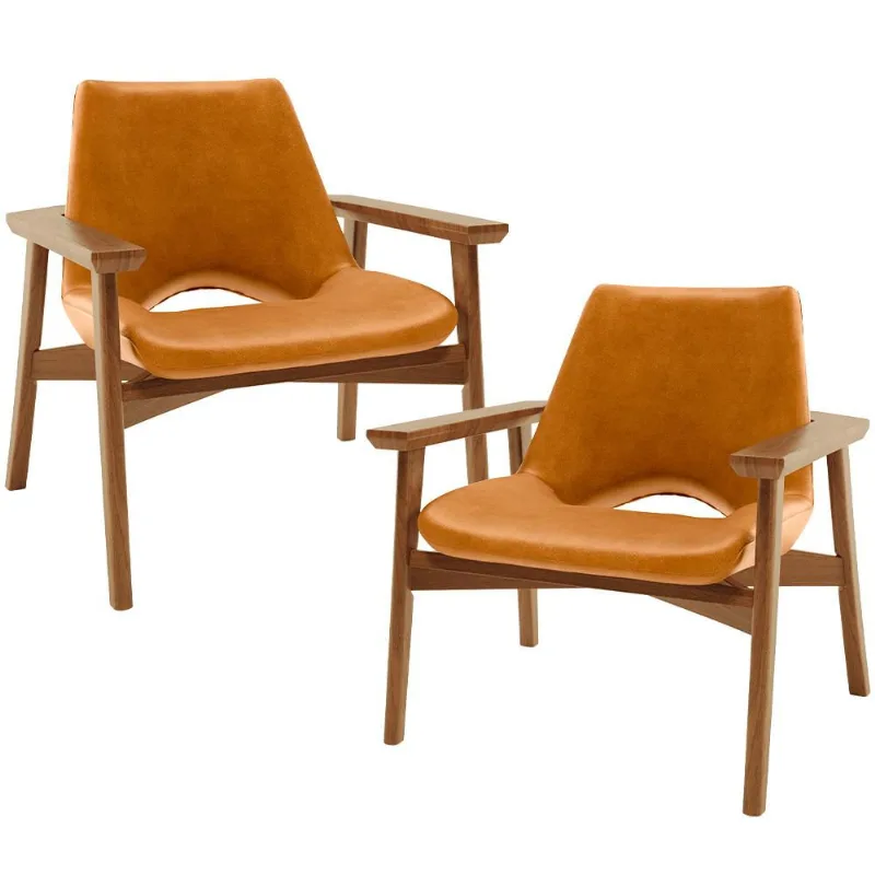 Kit 02 Poltronas Decorativa Para Sala de Estar Living Base Madeira Becker L02 Couríssimo Whisky - Lyam Decor - Lyam Decor