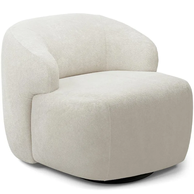 Poltrona Decorativa Orgânica Giratória Para Sala Living Barolo L06 Bouclê Off White - Lyam Decor - Lyam Decor