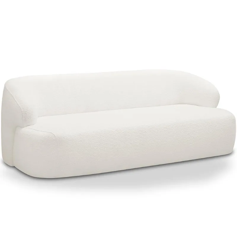 Sofá 3 Lugares Curvo Orgânico Para Sala Living 180cm Barolo L06 Bouclê Branco - Lyam Decor - Lyam Decor