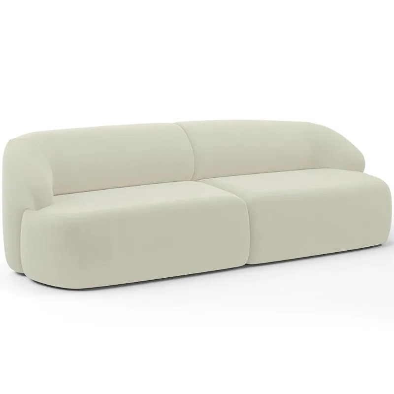 Sofá 3 Lugares Curvo Orgânico Para Sala Living 220cm Barolo L06 Veludo Bege - Lyam Decor - Lyam Decor