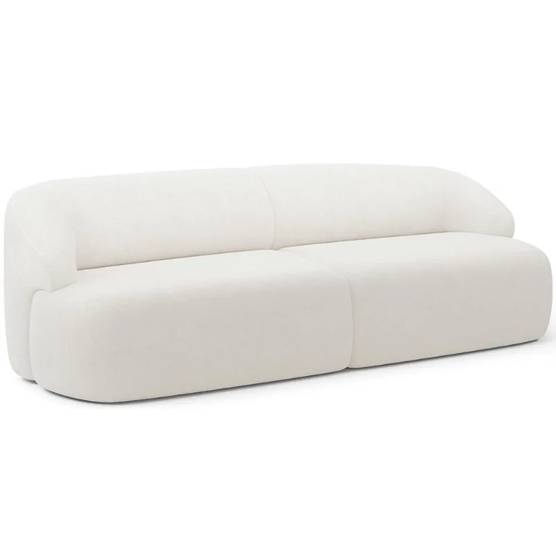 Sofá 3 Lugares Curvo Orgânico Para Sala Living 250cm Barolo L06 Bouclê Branco - Lyam Decor - Lyam Decor