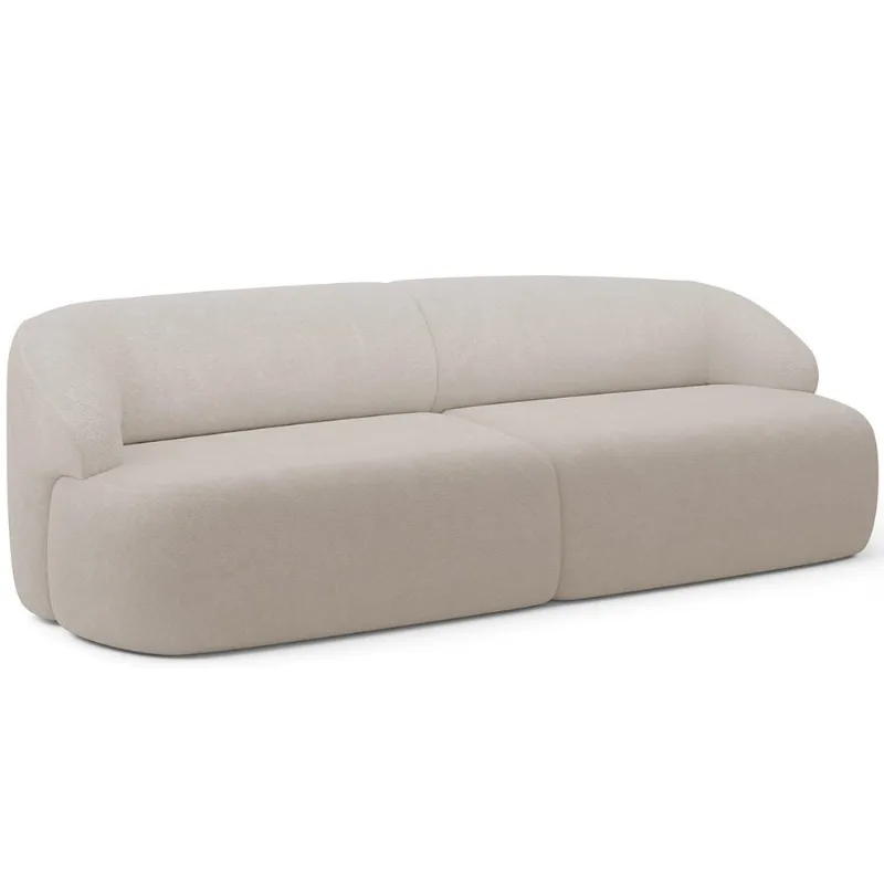 Sofá 3 Lugares Curvo Orgânico Para Sala Living 250cm Barolo L06 Bouclê Bege - Lyam Decor - Lyam Decor