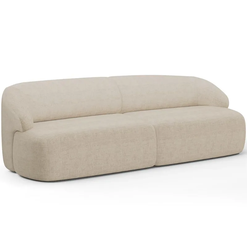 Sofá 3 Lugares Curvo Orgânico Para Sala Living 250cm Barolo L06 Linho Bege Escuro - Lyam Decor - Lyam Decor