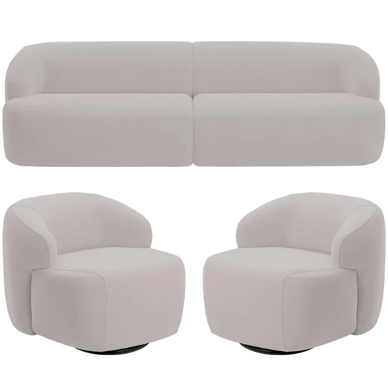 Sofá 4 Lugares Curvo Orgânico com 02 Poltronas Para Sala Living 280cm Barolo L06 Veludo Grafite - Lyam Decor - Lyam Decor