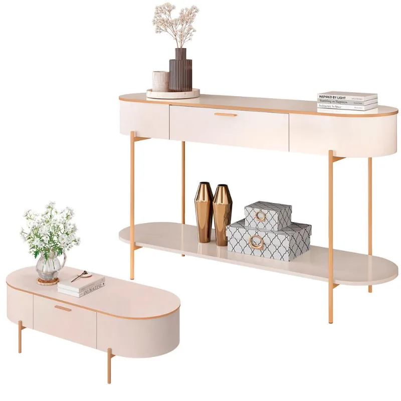 Aparador Beca e Mesa de Centro Giverny Orgânico Industrial D05 Off White - Lyam Decor - Lyam Decor