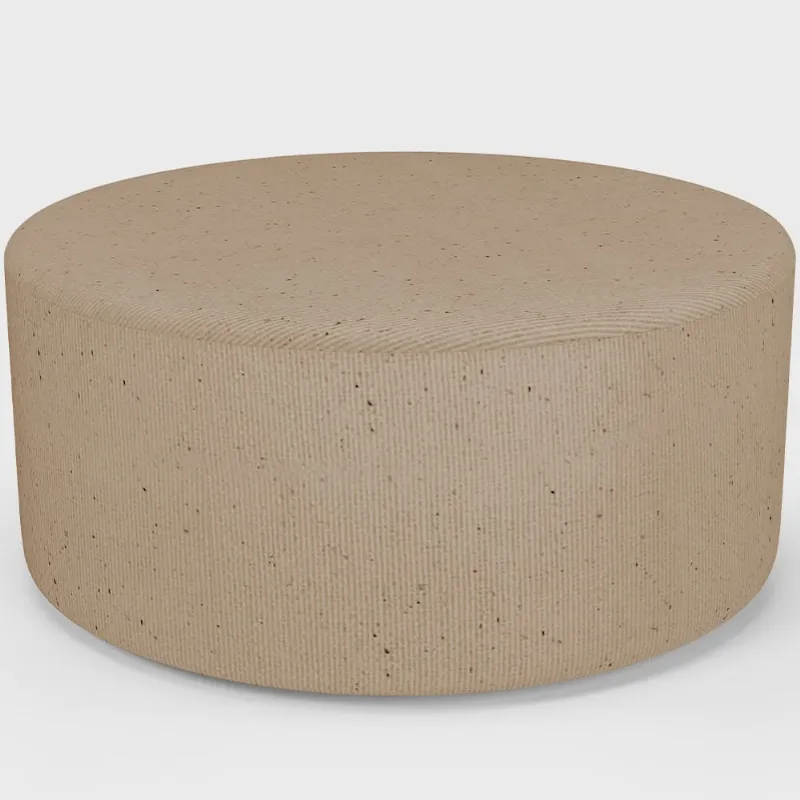Puff Redondo Orgânico para Living 90cm Lola W01 Linho Bege Escuro - Lyam Decor
