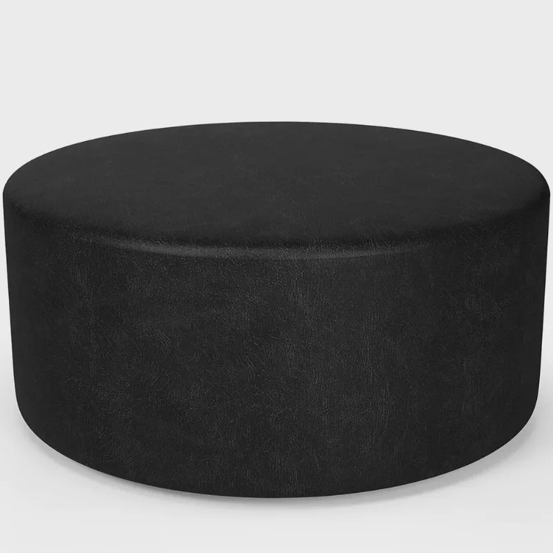 Puff Redondo Orgânico para Living 90cm Lola W01 Couríssimo Preto brilho - Lyam Decor
