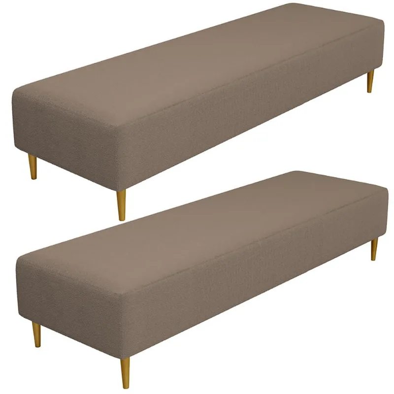 Kit 02 Puffs Decorativo Sala de Estar Bali W01 Pés Palito 170x60cm Bouclê Bege - Lyam Decor - Lyam Decor