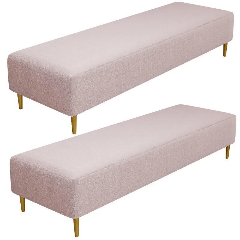 Kit 02 Puffs Decorativo Bali W01 Pés Palito 170x60cm Bouclê Rosê - Lyam Decor