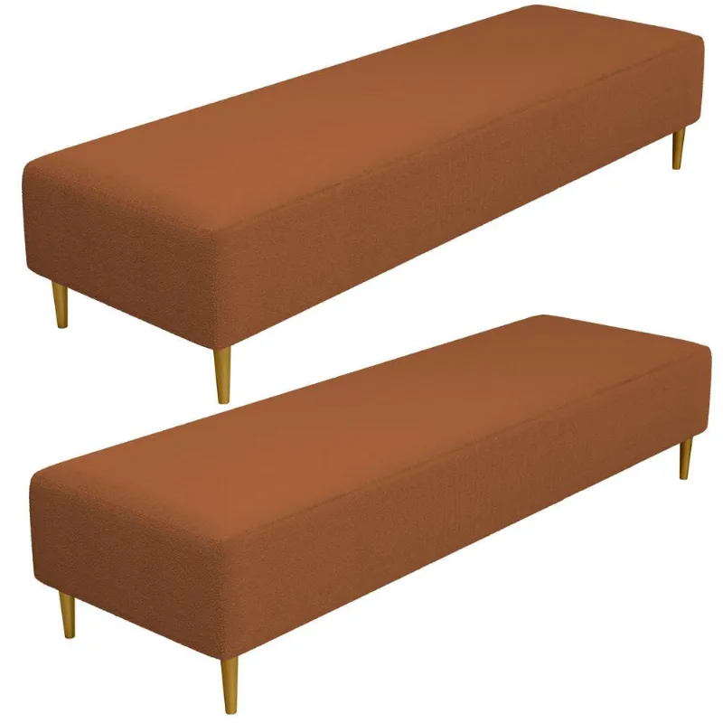 Kit 02 Puffs Decorativo Sala de Estar Bali W01 Pés Palito 170x60cm Bouclê Terracota - Lyam Decor - Lyam Decor