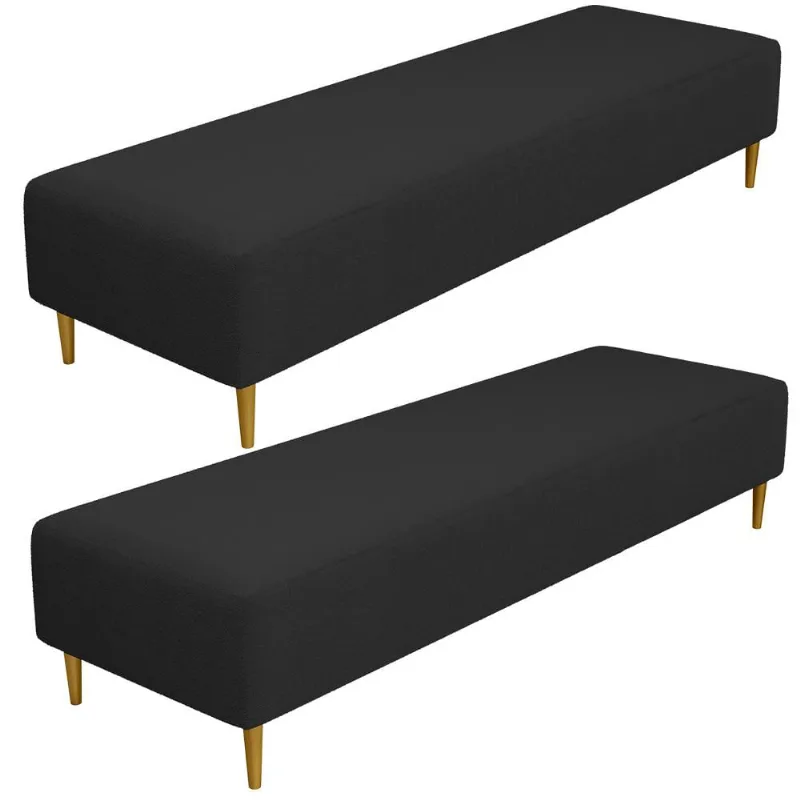 Kit 02 Puffs Decorativo Sala de Estar Bali W01 Pés Palito 170x60cm Bouclê Preto - Lyam Decor - Lyam Decor
