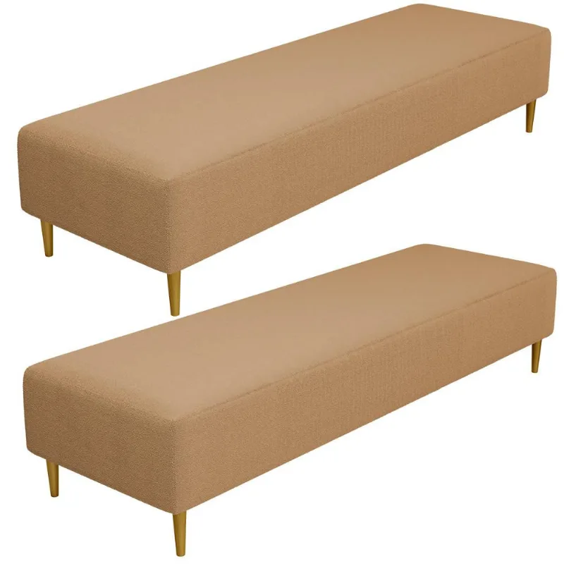 Kit 02 Puffs Decorativo Sala de Estar Bali W01 Pés Palito 170x60cm Bouclê Mostarda - Lyam Decor - Lyam Decor