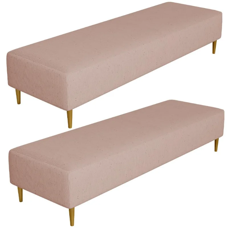 Kit 02 Puffs Decorativo Sala de Estar Bali W01 Pés Palito 170x60cm Linho Rosê - Lyam Decor - Lyam Decor