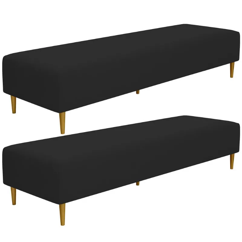 Kit 02 Puffs Decorativo Sala de Estar Bali W01 Pés Palito 170x60cm Suede Preto - Lyam Decor - Lyam Decor