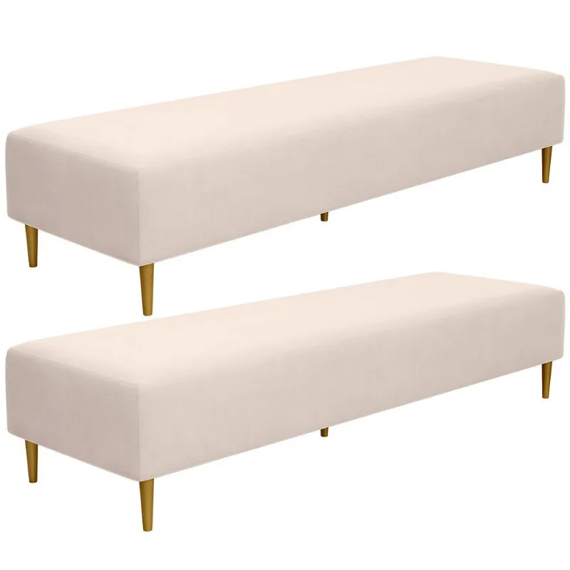 Kit 02 Puffs Decorativo Sala de Estar Bali W01 Pés Palito 170x60cm Suede Bege - Lyam Decor - Lyam Decor
