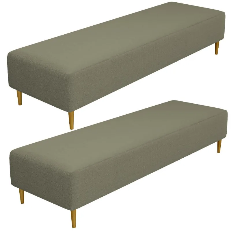 Kit 02 Puffs Decorativo Sala de Estar Bali W01 Pés Palito 190x60cm Bouclê Oliva - Lyam Decor - Lyam Decor