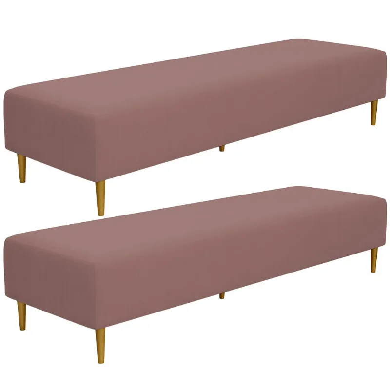 Kit 02 Puffs Decorativo Sala de Estar Bali W01 Pés Palito 190x60cm Suede Rosê - Lyam Decor - Lyam Decor