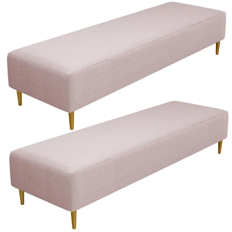 Kit 02 Puffs Decorativo Sala De Estar Bali W01 Pés Palito 210x60cm Bouclê Rosê - Lyam Decor