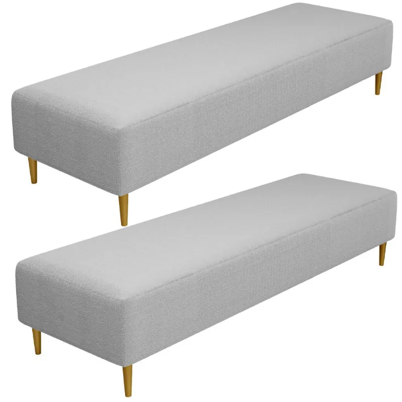 Kit 02 Puffs Decorativo Sala de Estar Bali W01 Pés Palito 210x60cm Bouclê Cinza - Lyam Decor - Lyam Decor