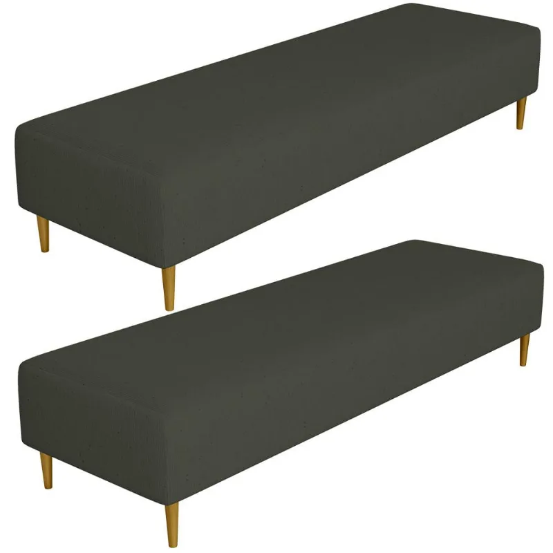 Kit 02 Puffs Decorativo Sala de Estar Bali W01 Pés Palito 210x60cm Linho Verde Musgo - Lyam Decor - Lyam Decor