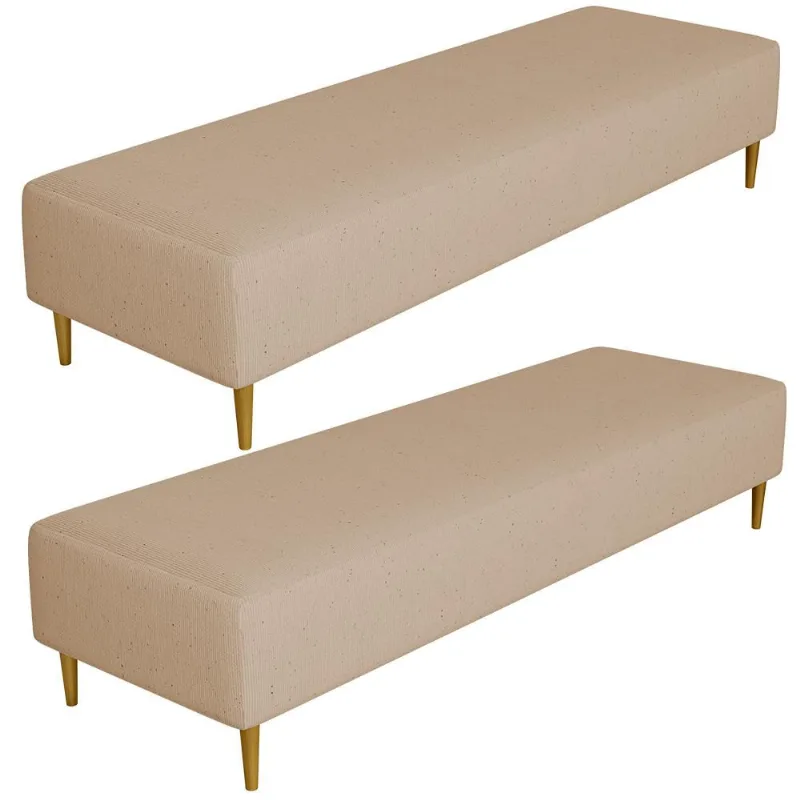 Kit 02 Puffs Decorativo Sala de Estar Bali W01 Pés Palito 210x60cm Linho Bege Escuro - Lyam Decor - Lyam Decor