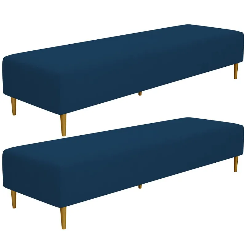 Kit 02 Puffs Decorativo Sala de Estar Bali W01 Pés Palito 210x60cm Suede Azul Marinho - Lyam Decor - Lyam Decor