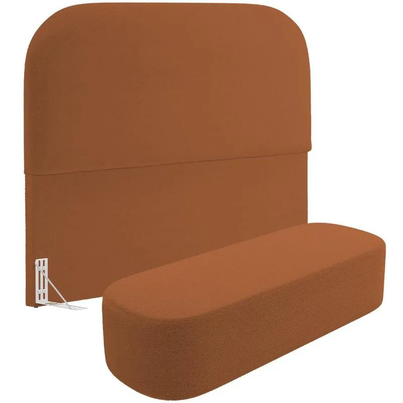 Cabeceira Cama Box Queen 160cm Lanna com Puff Recamier Doha W01 Bouclê Terracota - Lyam Decor