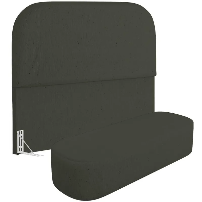 Cabeceira Cama Box Queen 160cm Lanna com Puff Recamier Doha W01 Linho Verde Musgo - Lyam Decor
