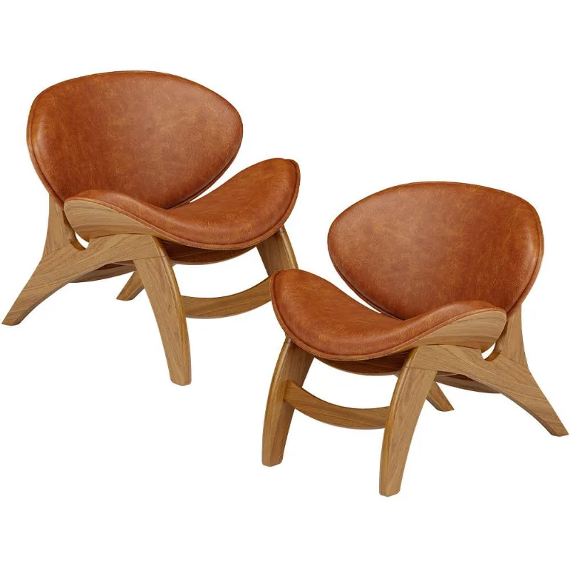 Kit 2 Poltronas Decorativa Orgânica Sala Living Kadosh L02 Couríssimo Camel - Lyam Decor - Lyam Decor