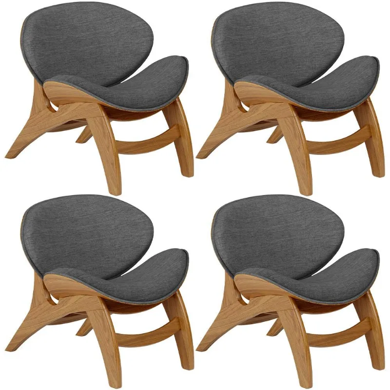 Kit 4 Poltronas Decorativa Orgânica Sala Living Kadosh L02 Linho Cinza Escuro - Lyam Decor - Lyam Decor
