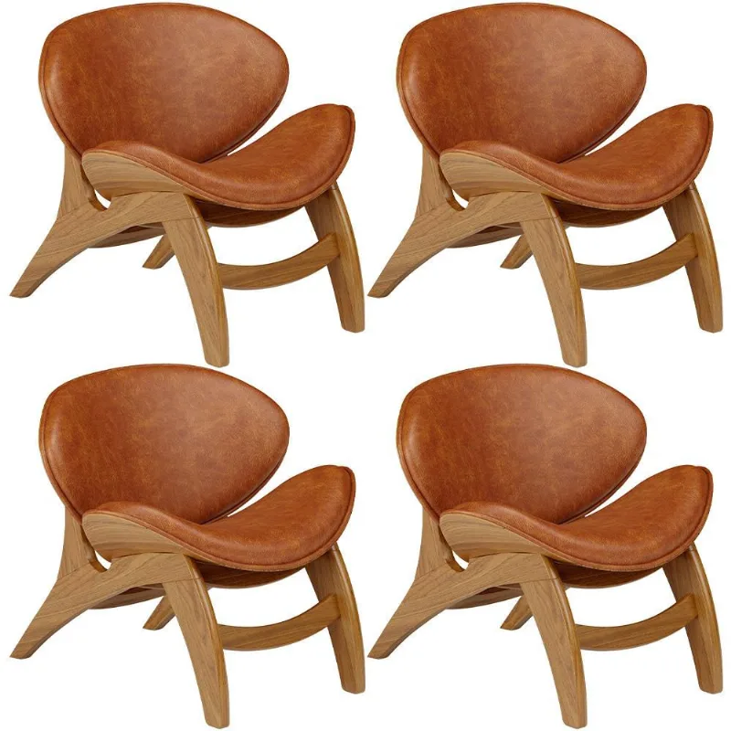 Kit 4 Poltronas Decorativa Orgânica Sala Living Kadosh L02 Couríssimo Camel - Lyam Decor - Lyam Decor