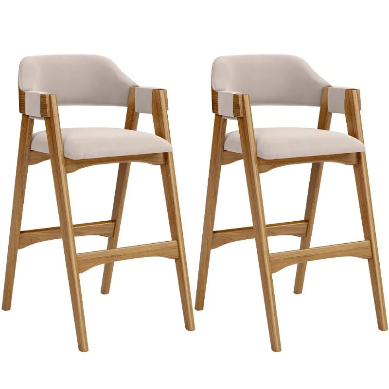 Kit 02 Banquetas Altas Para Cozinha Sala de Jantar Bar Suran L02 Suede Bege - Lyam Decor
