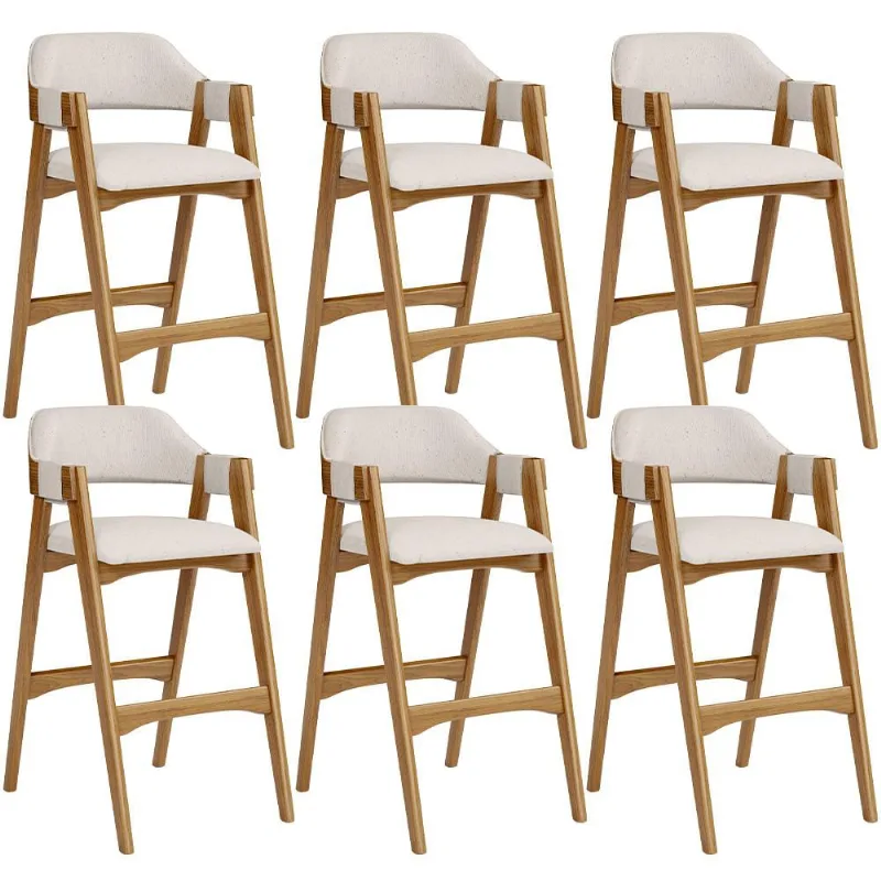 Kit 06 Banquetas Altas Para Cozinha Sala de Jantar Bar Suran L02 Linho Cru - Lyam Decor