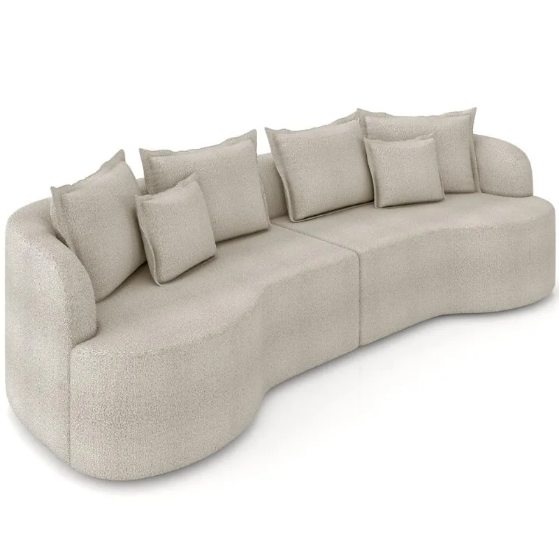 Sofá 3 Lugares Orgânico Sala De Estar Living 250cm Ekos K01 Bouclê Bege - Lyam Decor - Lyam Decor