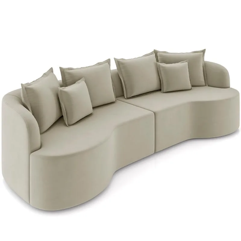 Sofá 4 Lugares Orgânico Sala De Estar Living 290cm Ekos K01 Veludo Bege - Lyam Decor - Lyam Decor