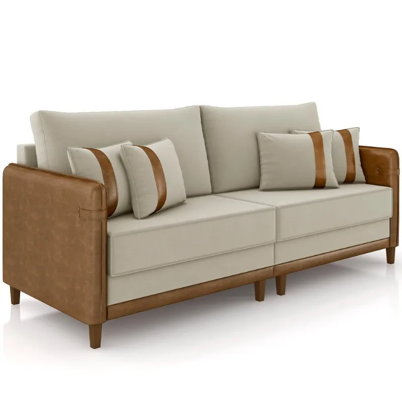 Sofá 2 Lugares Sala de Estar Living 172cm Asbury K01 Veludo Bege Couríssimo Camel - Lyam Decor - Lyam Decor