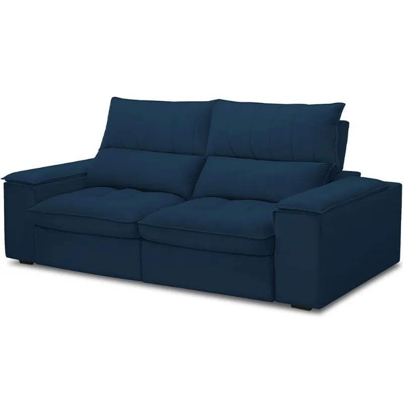 Sofá Retrátil Reclinável Para Sala de Estar Living 210cm Nápoles F04 Veludo Azul - Lyam Decor