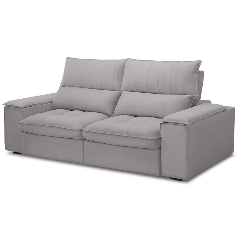 Sofá Retrátil Reclinável Para Sala de Estar Living 210cm Nápoles F04 Veludo Cinza - Lyam Decor