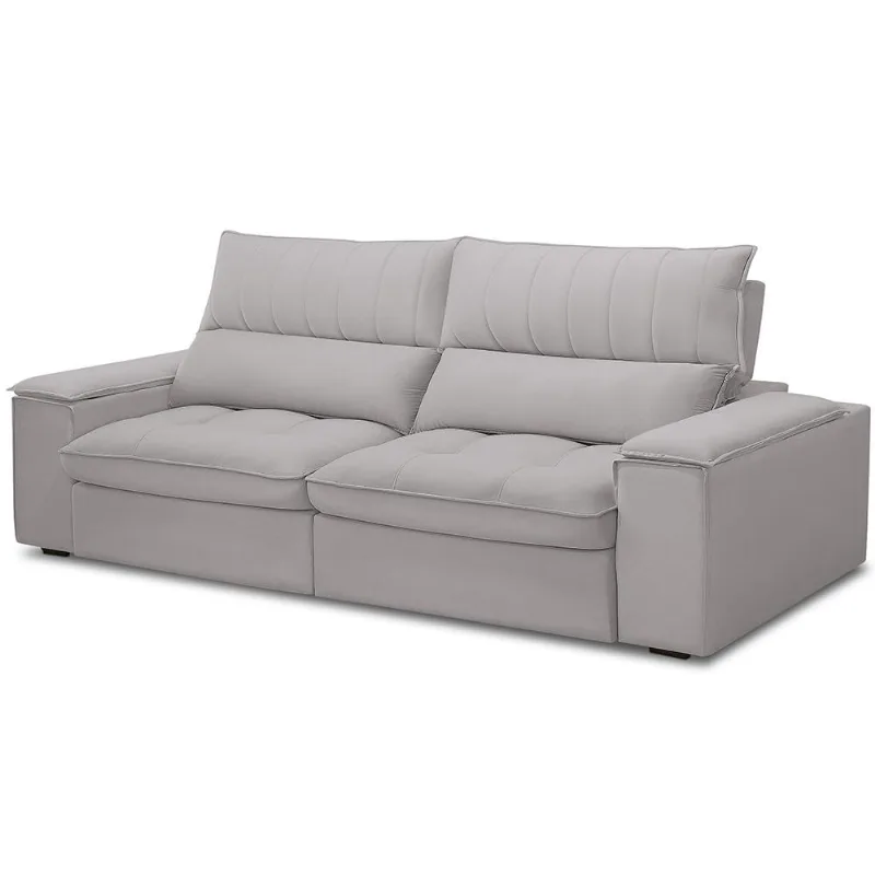 Sofá Retrátil Reclinável Para Sala de Estar Living 230cm Nápoles F04 Veludo Cinza - Lyam Decor