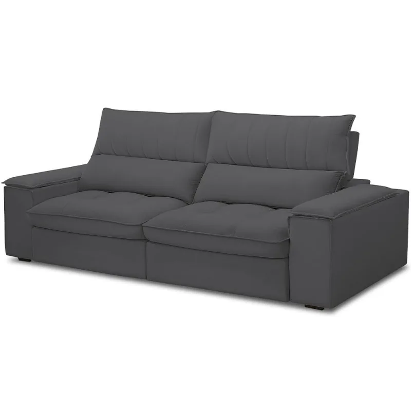 Sofá Retrátil Reclinável Para Sala de Estar Living 230cm Nápoles F04 Bouclê Grafite - Lyam Decor