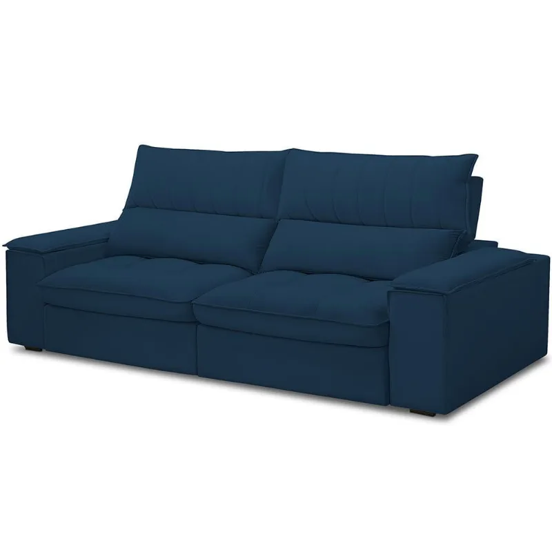 Sofá Retrátil Reclinável Para Sala de Estar Living 250cm Nápoles F04 Veludo Azul - Lyam Decor
