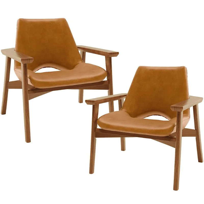 Kit 02 Poltronas Decorativa Para Sala de Estar Living Base Madeira Becker L02 Couríssimo Canela - Lyam Decor - Lyam Decor