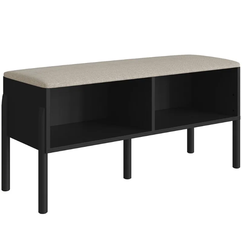 Sapateira Banco Hall De Entrada Pés Madeira Moss A03 Nero Preto - Lyam Decor - Lyam Decor