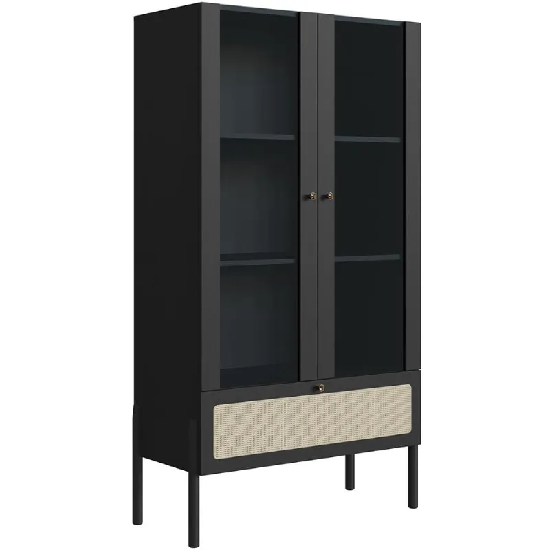 Cristaleira Para Sala de Jantar 2 Portas Pés Madeira Moss A03 Nero Preto - Lyam Decor - Lyam Decor