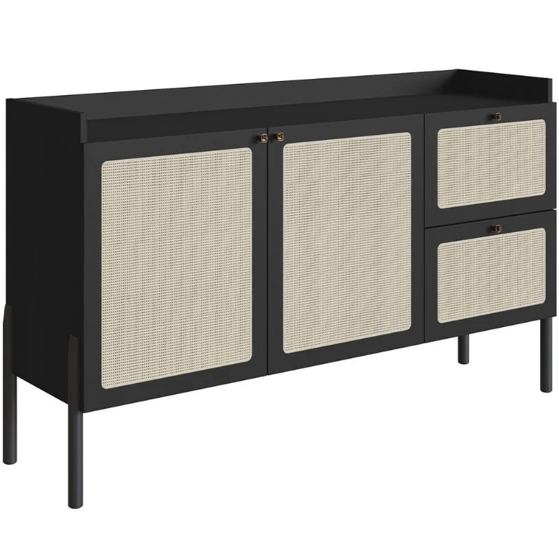 Aparador Buffet Para Sala de Jantar 139cm Pés Madeira Moss A03 Nero Preto - Lyam Decor - Lyam Decor