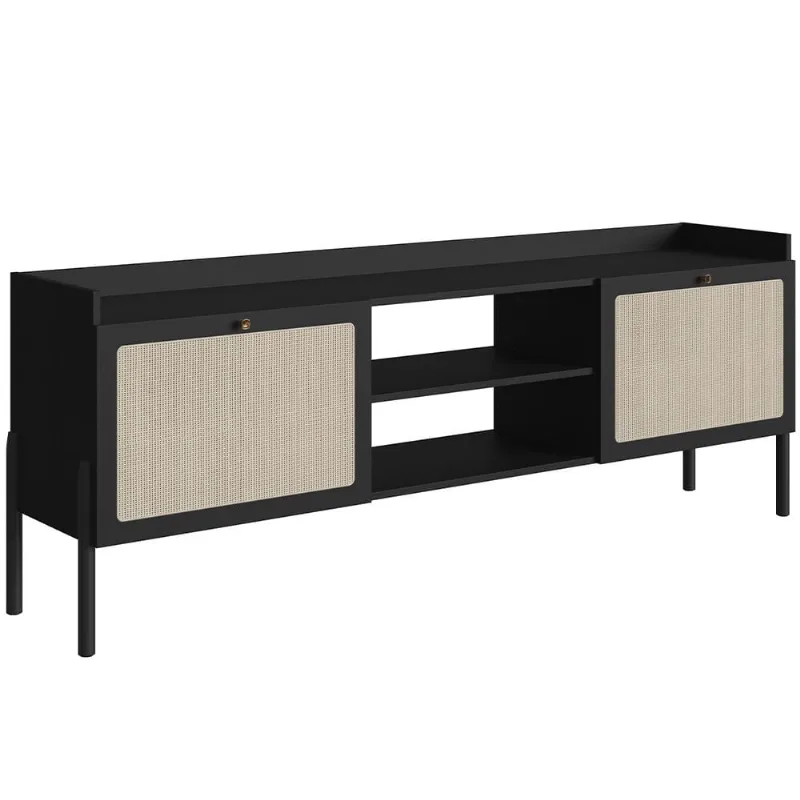 Rack Para Sala de Estar TV 65 Pol 183cm Pés Madeira Moss A03 Nero Preto - Lyam Decor - Lyam Decor