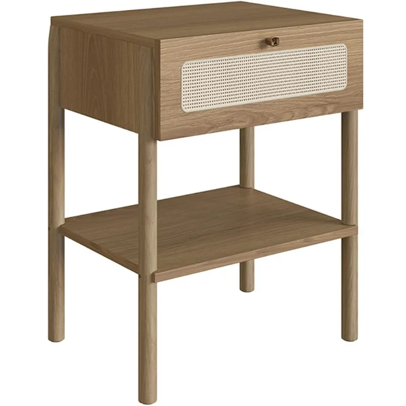 Mesa de Cabeceira 01 Gaveta com Telinha Pés Madeira Moss A03 Hanover Roble - Lyam Decor - Lyam Decor