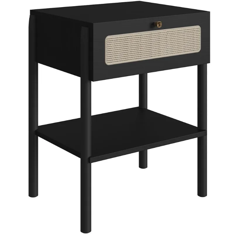 Mesa de Cabeceira 01 Gaveta com Telinha Pés Madeira Moss A03 Nero Preto - Lyam Decor - Lyam Decor