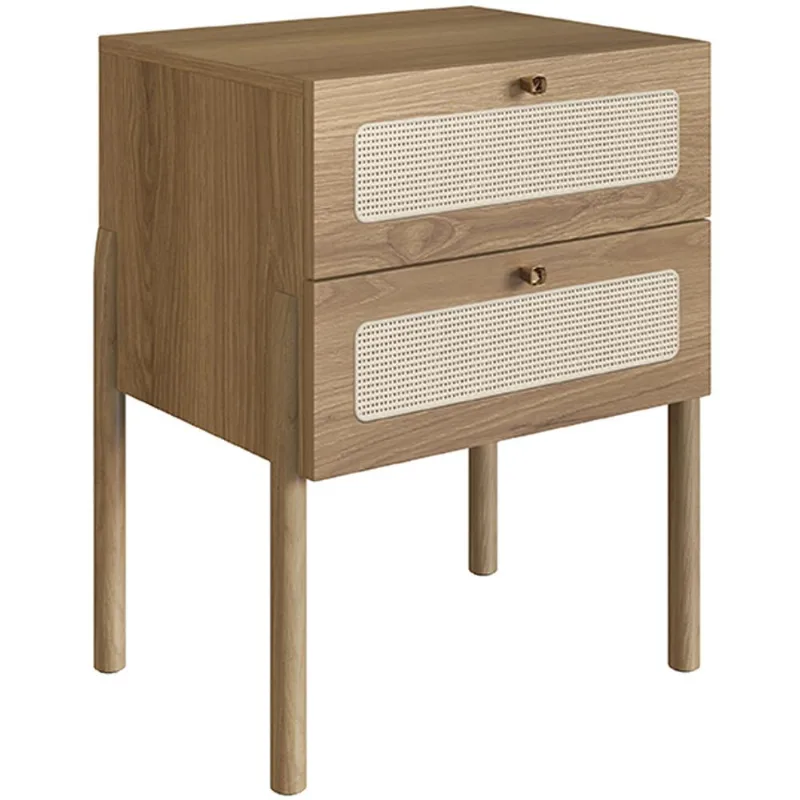 Mesa de Cabeceira 02 Gavetas com Telinha Pés Madeira Moss A03 Hanover Roble - Lyam Decor - Lyam Decor