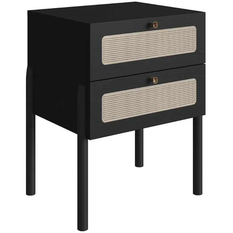 Mesa de Cabeceira 02 Gavetas com Telinha Pés Madeira Moss A03 Nero Preto - Lyam Decor - Lyam Decor